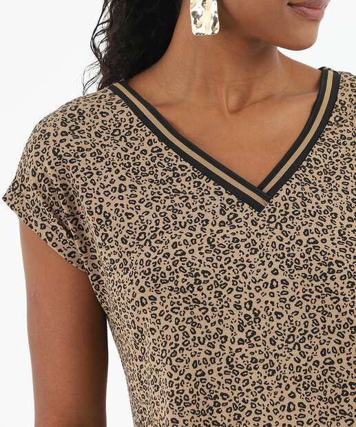 Blusa Feminina Recorte Animal Print Marisa Marrom