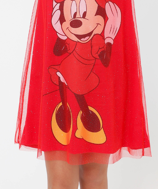 Vestido Infantil Fantasia Tule Minnie Disney Tam 4 a 10