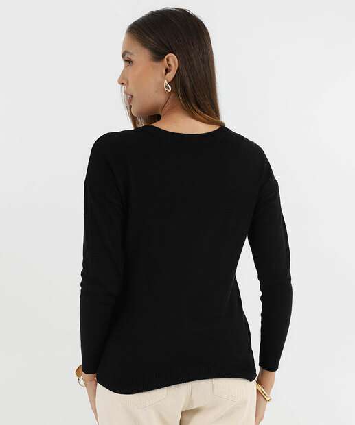 Suéter Feminino Decote V Nervura Marisa Preto