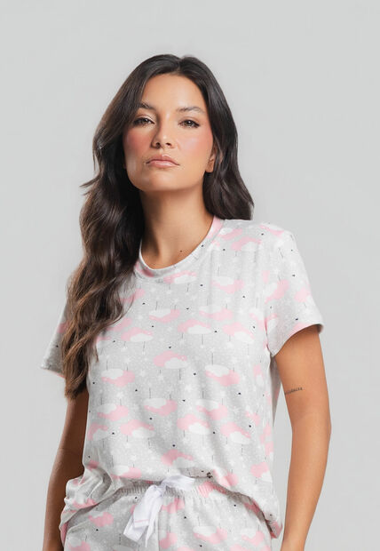 Pijama Short e Blusa M/C Malha Nuvem Cinza Salvatore Fashion