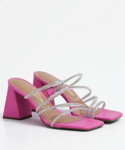 Tamanco Feminino Salto Grosso Strass Vizzano 