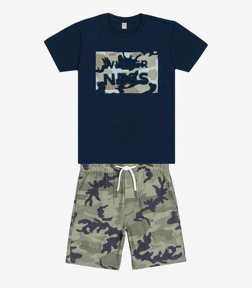 Conjunto Infantil Camiseta Com Bermuda Trick Nick Azul