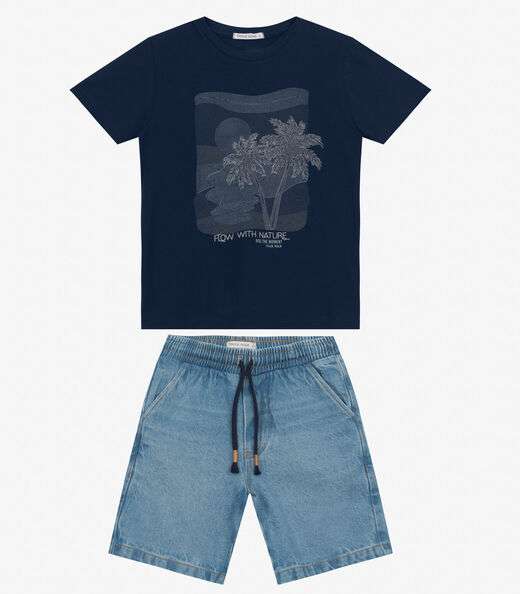 Conjunto Masculino Camiseta com Bermuda Trick Nick Azul