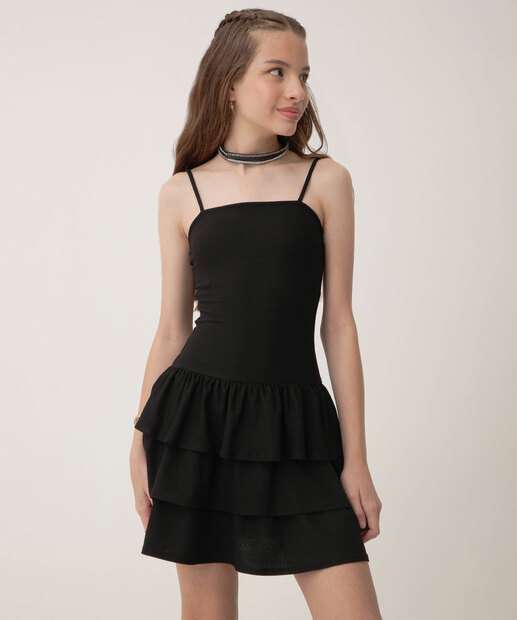 Vestido Juvenil Alças Finas Babado Marisa Tam 10 a 16