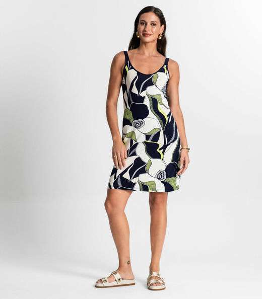 Vestido De Alça Estampado Rovitex Verde