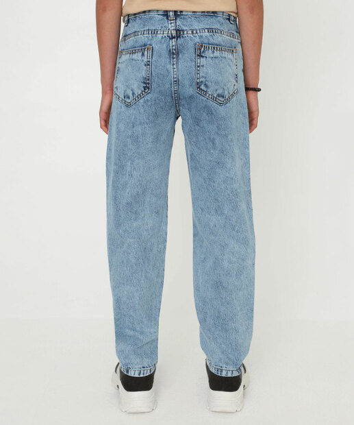 Calça Juvenil Jeans Baggy Marmorizada MR Tam 10 a 16 Azul
