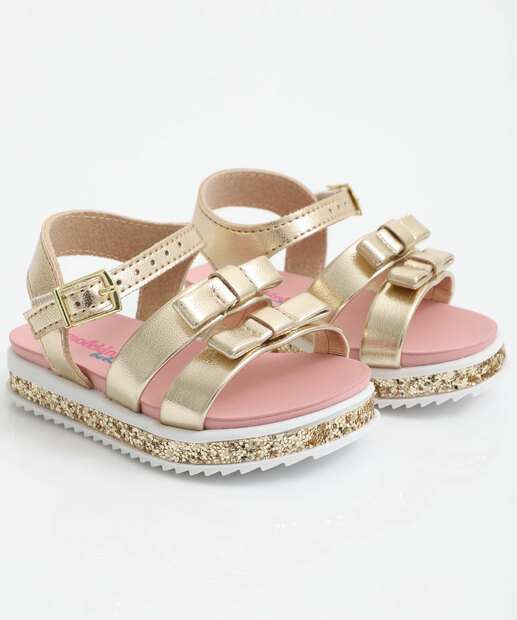 Sandália Infantil Laço Glitter Molekinha Dourado
