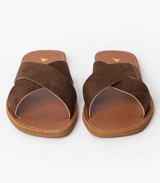 Sandália Rasteirinha Com Tiras Largas Select Marrom