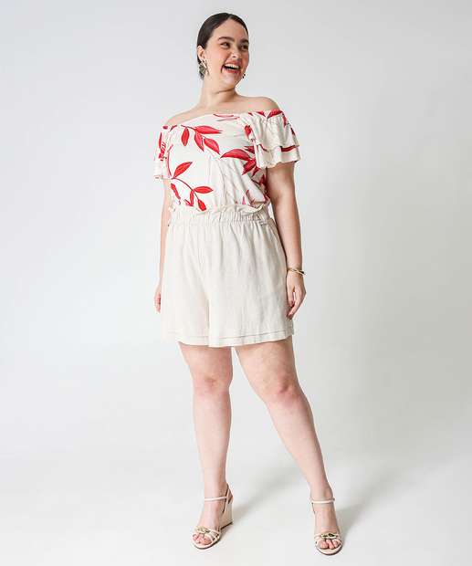 Blusa Ciganinha Plus Size Feminina Estampada Marisa Off White