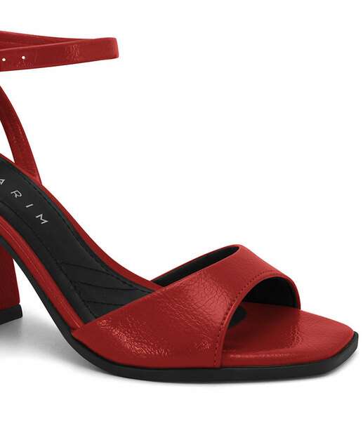 Sandália Salto Grosso Feminina Spike Ramarim Vermelho
