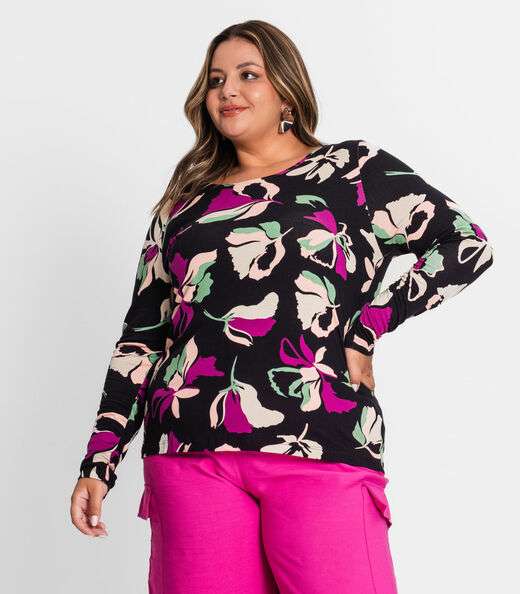 Image_Blusa Plus Size Estampada Em Viscose Secret Glam Preto