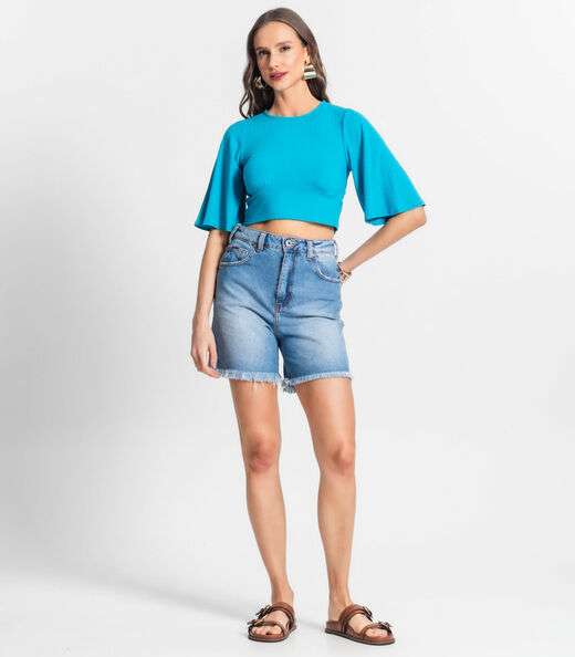 Blusa De Ribana Canelada Feminina Endless Azul