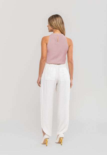 Regata Feminina Com Babado e Gola Alta Em Viscolinho Rosa Salvatore