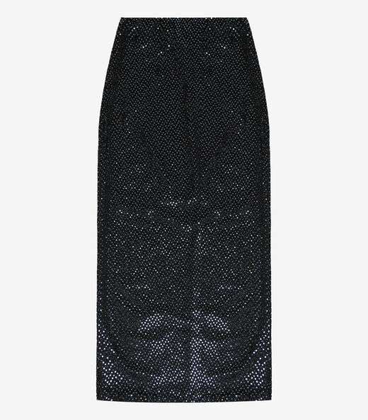 Saia Midi Com Lantejoula Endless Preto