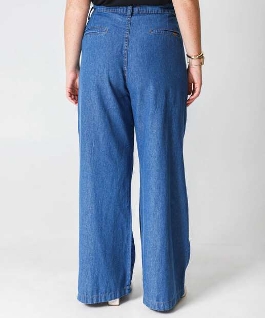 Calça Plus Size Feminina Wide Leg Jeans Azul