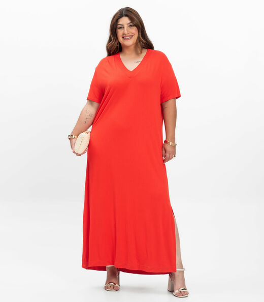 Vestido Super Midi Feminino Plus Size Secret Glam Laranja