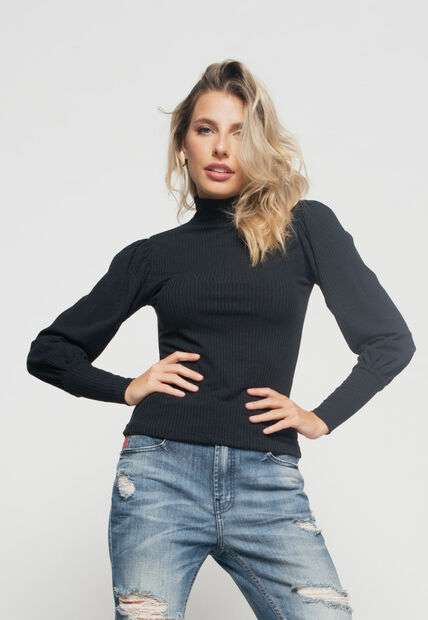 Image_Blusa  Princesa Manga Longa Canelada Preta