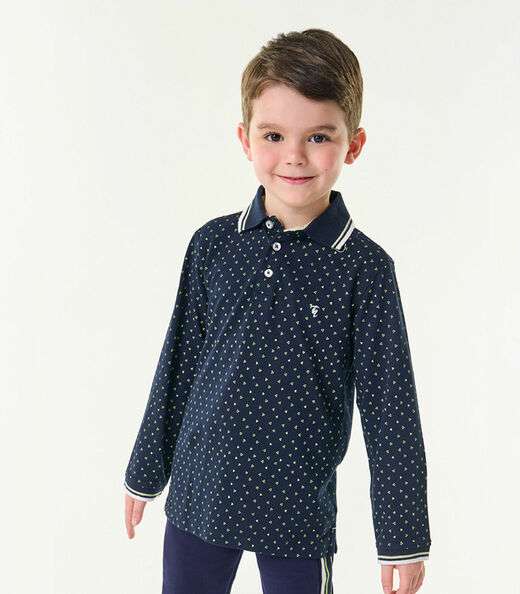Camisa Polo Infantil Manga Longa Trick Nick Azul