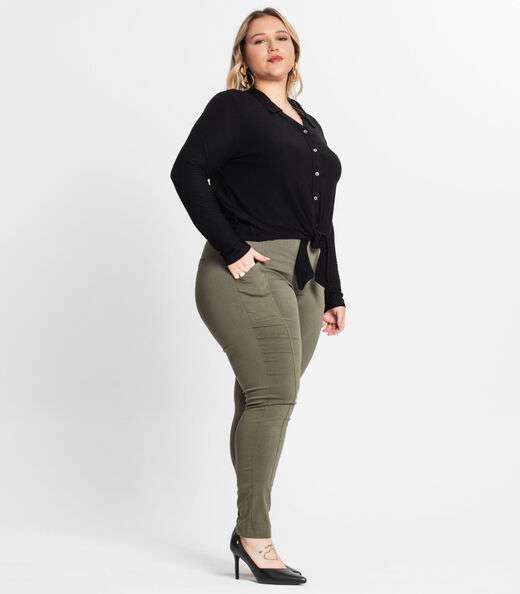 Camisa Feminina Plus Size Em Viscose Secret Glam Preto