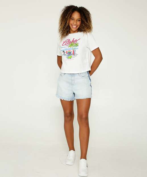 Blusa Cropped Feminina Estampa Stitch Manga Curta Disney