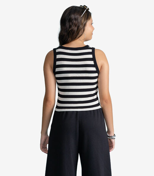 Regata Feminina Ribana Canelada Listrada Minty Preto
