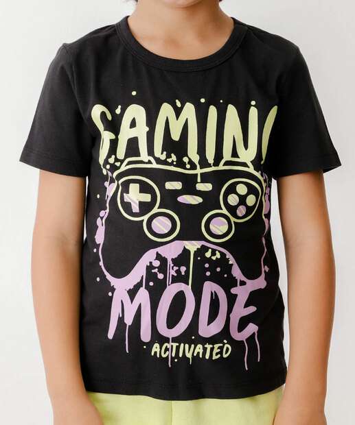 Conjunto Infantil Video Game MR Tam 4 a 10 Preto