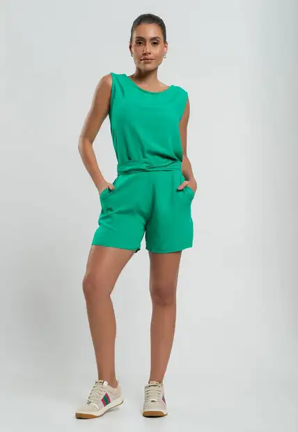 Short Amarração Viscolinho Verde Salvatore Fashion