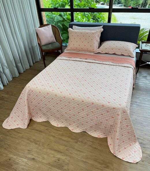 Cobreleito King Corações Dupla Face Lepper Rosa