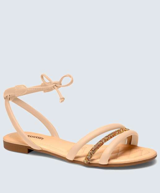Sandália Feminina Rasteira Strass Amarração Mississipi