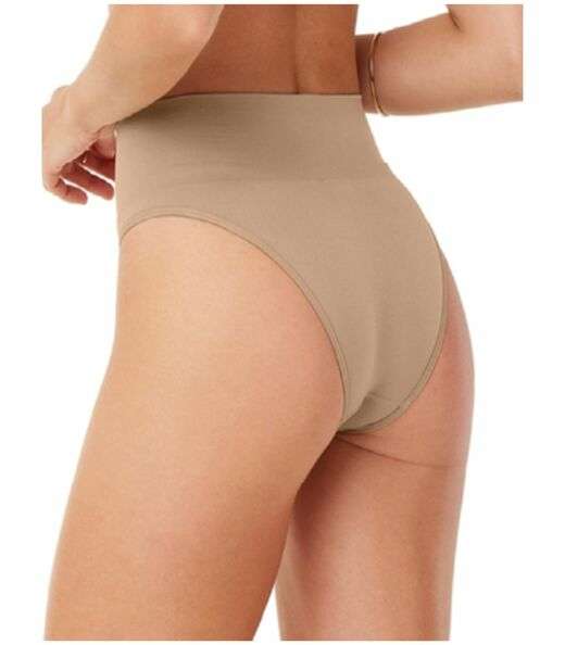 Calcinha Tanga Cós Alto Sem Costura Zee Rucci Bege