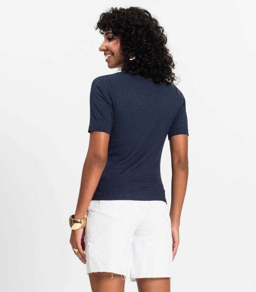 Blusa em Ribana Canelada Rovitex Azul