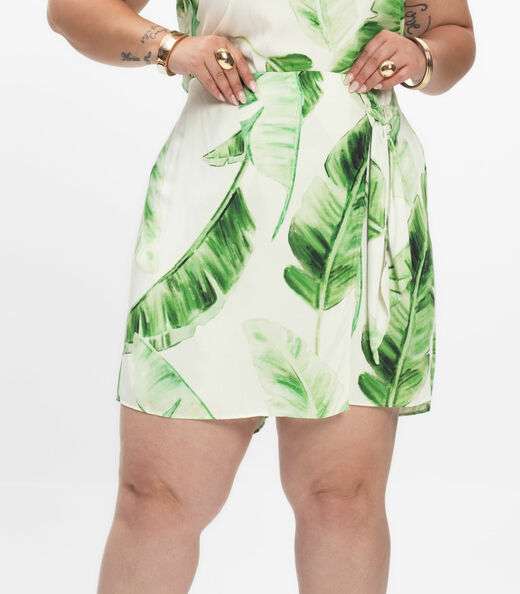 Shorts Saia Feminino Plus Size Secret Glam Bege
