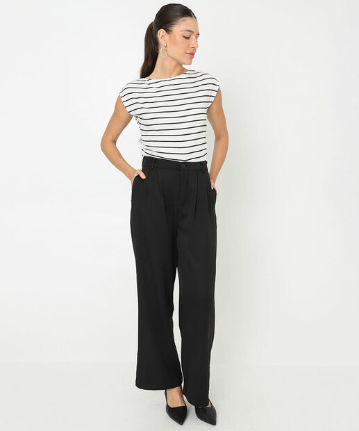 Blusa Feminina Muscle Listrada Franzido Marisa Off White