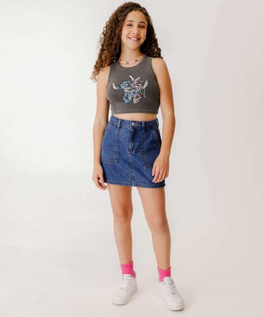 Blusa Juvenil Estonada Angel E Stitch Disney Tam 10 a 16