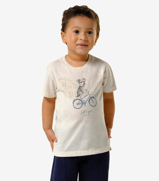 Image_Camiseta Infantil Meia Malha Estampa Trick Nick Bege