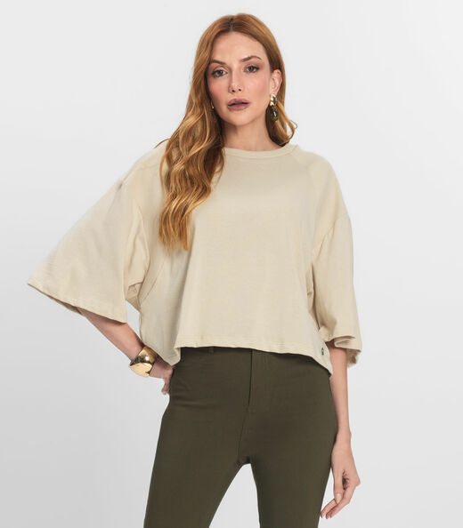 Image_T- Shirt Feminina em Malhão e Ribana Endless Bege