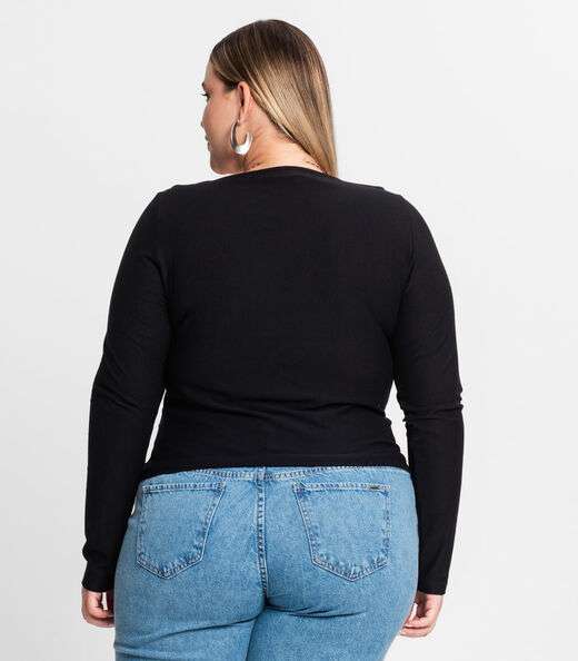 Blusa Feminina Manga Longa Em Viscose Secret Glam Preto