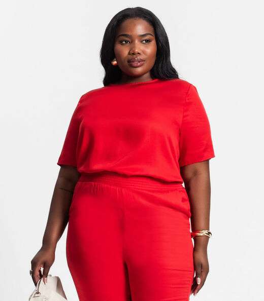 Image_Blusa Plus Size Feminina Manga Curta Secret Glam Vermelho