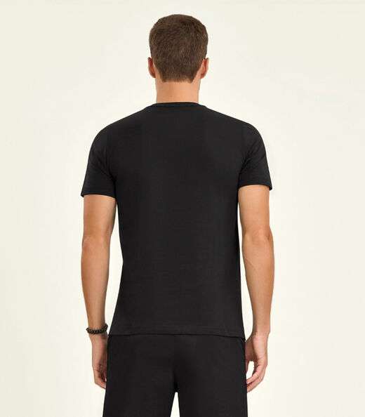 Camiseta Masculina Manga Curta Meia Malha Diametro Preto