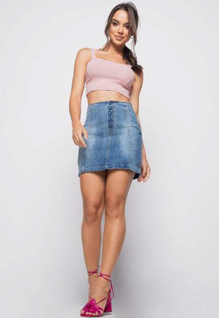 Cropped  Top Faixa Comfy Malha Canelada Rosa Claro