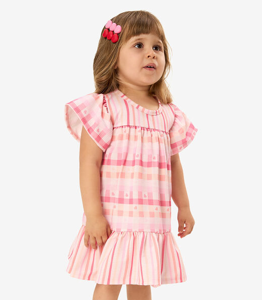 Vestido Feminino Meia Malha Listrado Rovi Kids Rosa