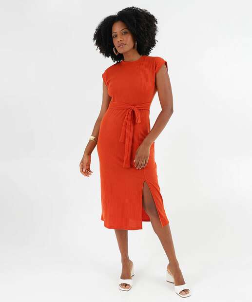 Image_Vestido Feminino Canelado Midi Fenda Marisa Marrom