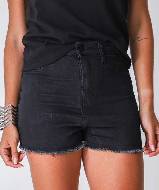 Short Feminino Boyfriend Uber Jeans Preto