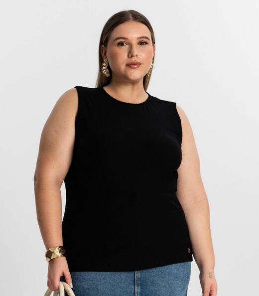 Regata Feminina Plus Size Secret Glam Preto