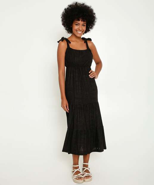 Vestido Midi Feminino Babado Laise Alças Finas Marisa