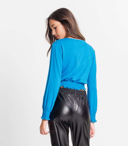 Blusa Juvenil Feminina Manga Longa Minty Azul
