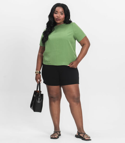 Blusa Manga Curta Feminina Plus Size Secret Glam Verde