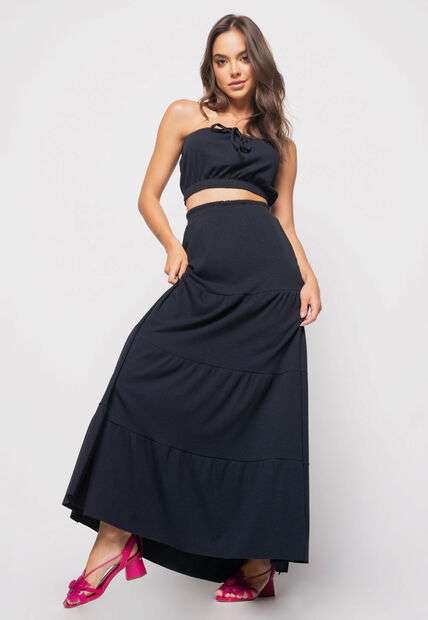 Cropped  Tomara Que Caia Malha Canelada Preto