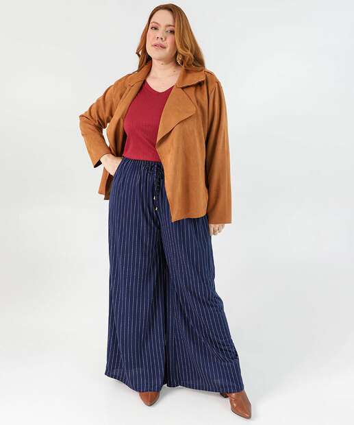 Image_Calça Plus Size Feminina Pantalona Listrada Marisa Azul