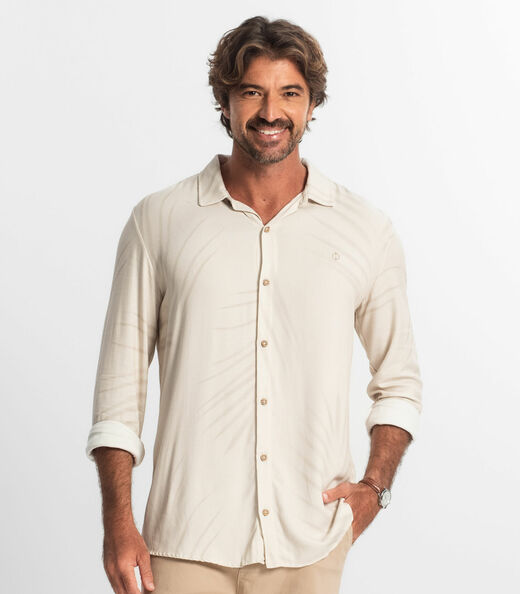 Camisa Masculina Manga Longa Com Botões Diametro Bege